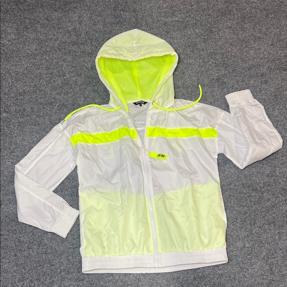 Bebe Sport Windbreak Jacket BEBE White & Yellow Size S - Picture 2 of 9